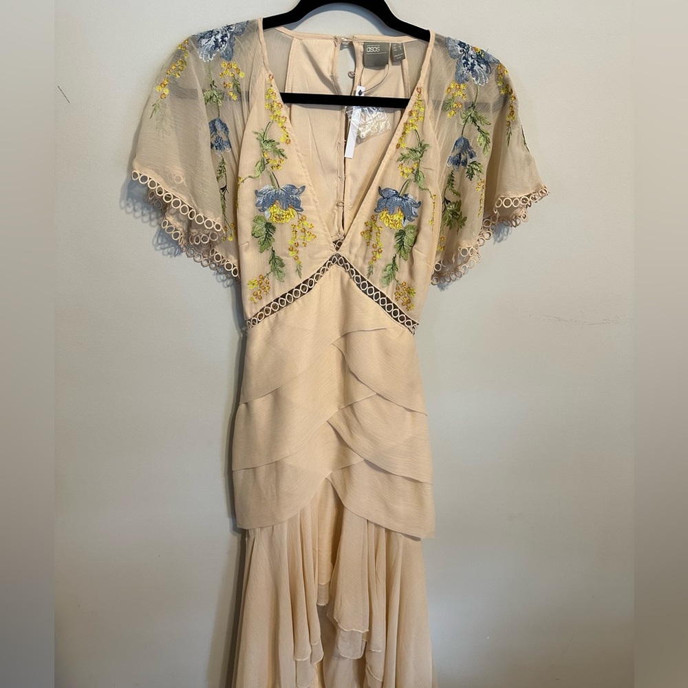 NWT ASOS high low pastel embroidered dress